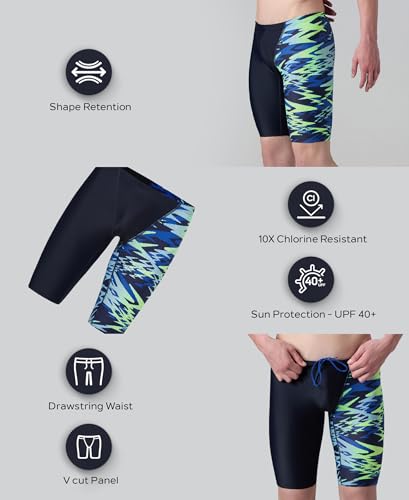Image of Speedo Men's Endurance10 Hyperboom Print V-Cut Jammer Swimming Trunks | UPF 40+ Sun Protection | Chlorine Resistance | Shape Retention Fabric Swimming Costume | Drawstring Waist