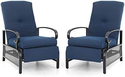 Sophia & William Adjustable Patio Recliner Chair Set of 2 Metal Outdoor Reclining Lounge Chair with Removable Cushion Support 300lbs, Navy