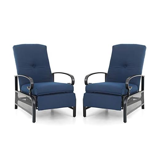 Sophia & William Adjustable Patio Recliner Chair Set of 2 Metal Outdoor Reclining Lounge Chair with Removable Cushion Support 300lbs, Navy