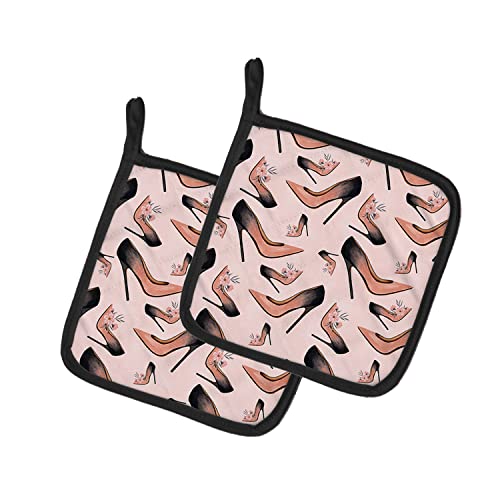 Caroline's Treasures BB7504PTHD Watercolor Fashion Diva Shoes Pair of Pot Holders Kitchen Heat Resistant Pot Holders Sets Oven Hot Pads for Cooking Baking BBQ, 7 1/2 x 7 1/2