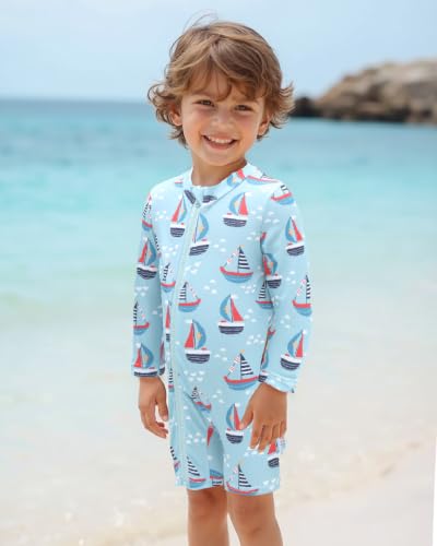 Image of ALVA Baby Boy's One Piece Swimsuit,UPF50+Sun Protection Rash Guard Swimwear