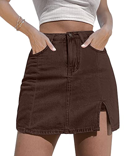 luvamia Rodeo Jean Skort for Women High Waisted Bodycon Skirt Rustic Brown