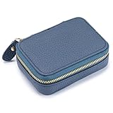 Aileder Lipstick Case with Mirror Leather Zipper Lipstick Holder Box Small Travel Makeup Organiser Cosmetic Storage Kit for Women Girls (Blue)