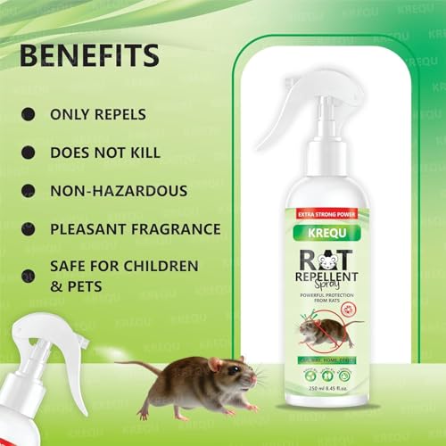 Image of Rat Repellent Spray for Car Home Office, Rat Repellent Car Spray for Cars Highly Effective Easy to Use Natural Powerful Pest Control Protect Wires in Car Bike(250ML) (D1D9)