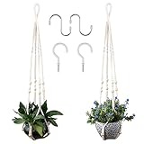 Makramee Blumenampel , Rifny Boho Deko Baumwollseil Hängeampel Blumentopf Pflanzen Halter Aufhänger für Innen Außen Decken Balkone Wanddekoration (2er Set Beige )