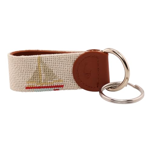 Image of Leather Hand-Stitched Needlepoint Key Fob or Key Chain