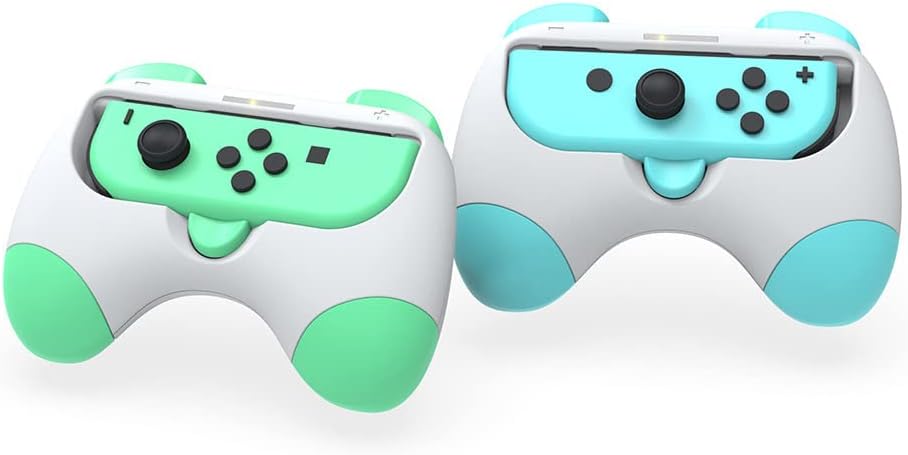 Left+Right Controller Bracket Holder Game Handle Hand Grip Case for NS Switch OLED NS Controller HandGrip Stand Support (Blue+Green)