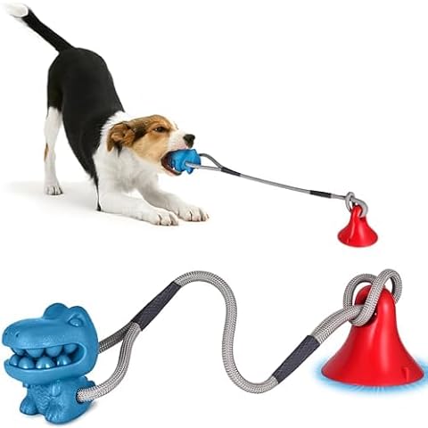 NEZIN Suction Cup Dog Toys, Dog Toys for Aggressive Chewers, Tug of War Rope Toy, Interactive Mentally Stimulating Enrichment Toy, Pull Dog Toys for Teeth Cleaning, Food Dispensing, Training Cover
