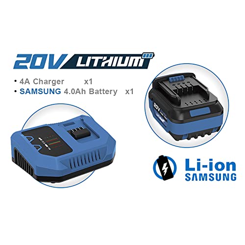 Akku-Bohrhammer, inkl. 20-Volt-4,0-AH-Li-Ion-Akku, Schnellladegerät, 3-teiliger SDS-Plus-Bohrhammer, Spitzmeißel, Flachmeißel, Staubschutz-Tiefenmesser, Hilfsgriff, Hochleistungs-Abbruchhammer, – Bild 8
