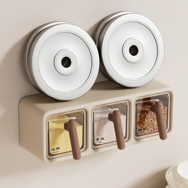 Space Saving Kitchen Holder Simple Seasoning Storage Container Wall Hanging Multiple Grids Jars with Spoon