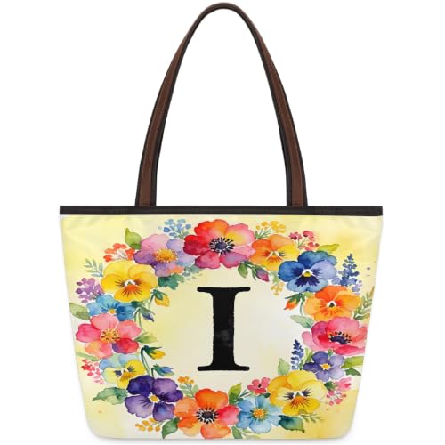 Sac fourre-tout lettre I zippé en polyester 45x33cm style décontracté 1696