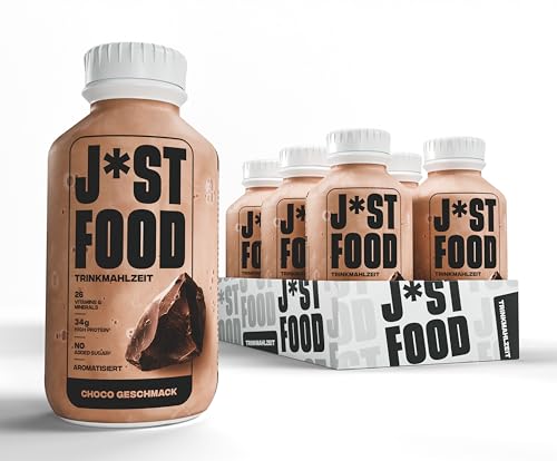 J*ST FOOD Choco Trinkmahlzeit – 6×500ml – 34g Protein, 26 Vitamine & Mineralstoffe, Laktosefrei, Ohne Zuckerzusatz, Vollwertige Mahlzeit, Schokoladiger Geschmack