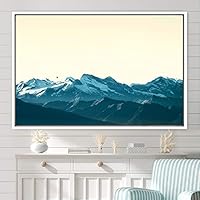 Framed Canvas Wall Art Snow Mountain Cool Expressive Farmhouse/Country Landscape Mountain Top Multicolor Photography Portrait Realism - 16x24 inches