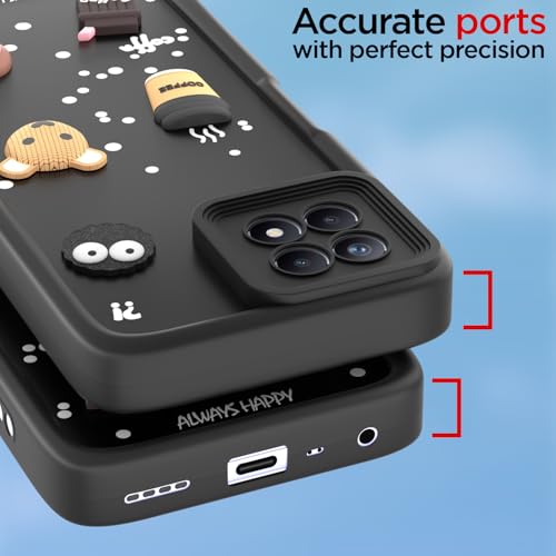 Image of Outlouders Back Cover for Realme Narzo 50 4G / Realme 8i 4G | 3D Cartoon Bear Cute Fun Silicone Full Body Protection Bumper Case (Black)