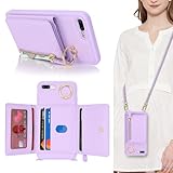 SunYoo for iPhone 8 Plus Case with Card Holder,for iPhone 7 Plus Wallet Case for Women with Strap Crossbody Lanyard Stand Ring,PU Leather Zipper Pocket Phone Cover-Purple