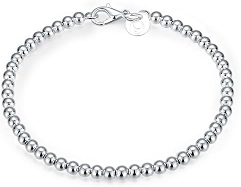 Cutesmile Fashion Jewelry 925 Sterling Silver 4mm Lucky Round Beads Bracelet for Women and Girls