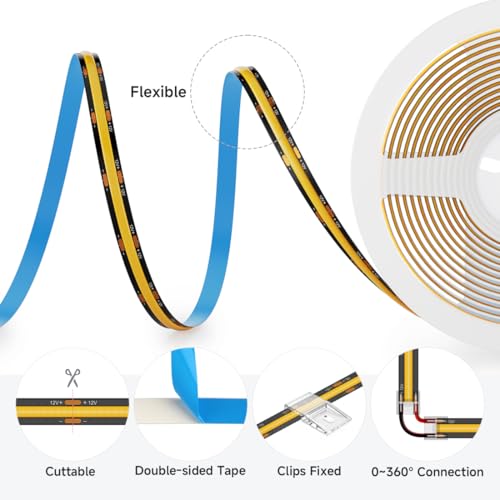 Tira LED FCOB COB 480LED/m 16.4FT Luz Diurna 6000K 8mm miniatura 4