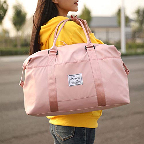 Sports Gym Bag, Workout Duffle Bag, Weekender Overnight Bag Handbag Gym Tote Bag with Trolley Sleeve (Pink)