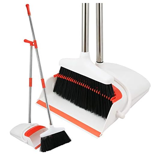 Broom and Dustpan Set - Strongest NO MORE TEARS 80% Heavier Duty - Upright Standing Dust Pan with Extendable Broomstick for Easy Sweeping - Easy Assembly Great Use for Home Kitchen Room Office Lobby