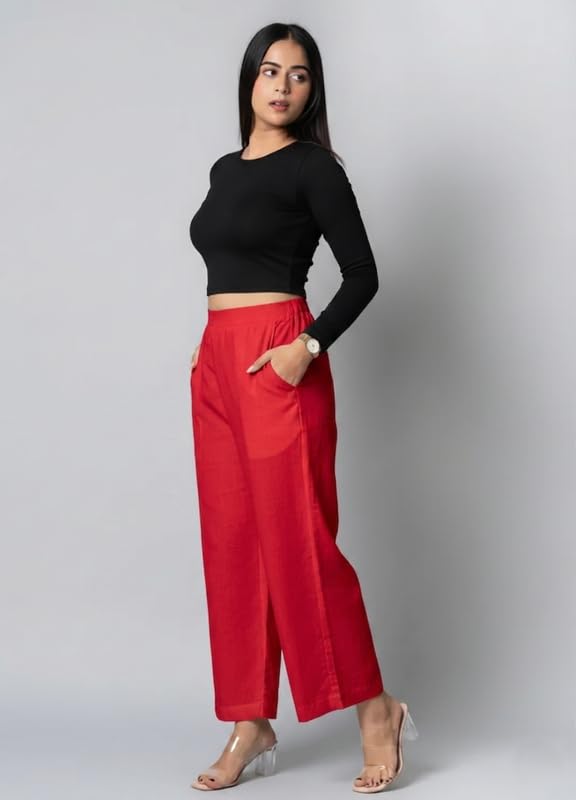 Image of Moirai Pure Cotton Wide Leg Women Trouser Stylish Mid Rise Relaxed Straight Fit Loose Pants Casual Travel Office Formal Wear