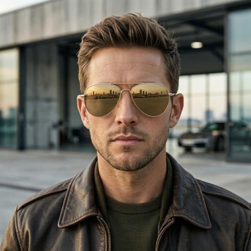 Image of The Fresh Classic Aviator Sunglasses for Men Women, Metal Frame Mirror Lens, Pilot Style, Includes Cleaning Cloth, Pouch