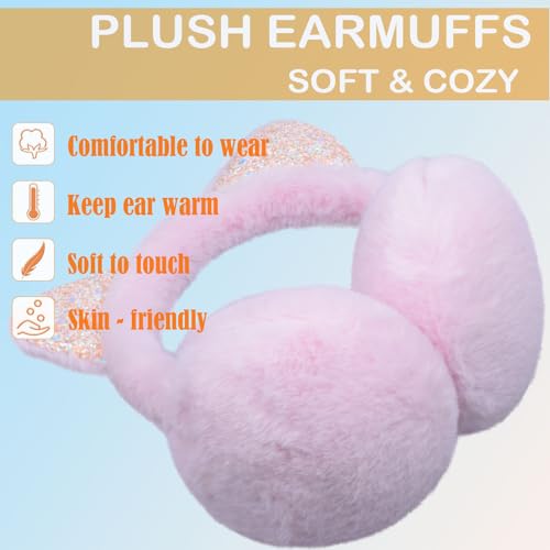 Winter Earmuffs for Kids Girl Plush Ear Warmers,Foldable Unicorn Earmuffs for Girls Kids Women Warm Outdoor Ear Covers4