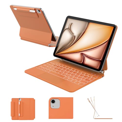 Image of RAYMCRAFT for iPad Air 11 inch Case with Keyboard (M4 /M3 /M2, 2026 /2025 /2024), iPad Pro 11 (4th /3rd /2nd /1st Gen) & Air 5 /4th Magic Keyboard Case, Backlit, Multi-Touch Trackpad, Orange