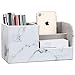 KINGFOM Desk Organizer Office Supplies Caddy Pu Leather Multi-function Storage Box Pen/Pencil,Cell phone, Business Name Cards Remote Control Holder Gray Marble