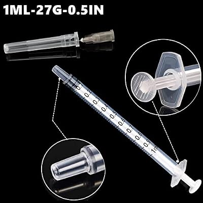 25 Pack 1ml Plastic Syringes with 27Ga 1/2 Inch Individually Wrapped, for Scientific Lab, Liquid Measuring and Dispensing