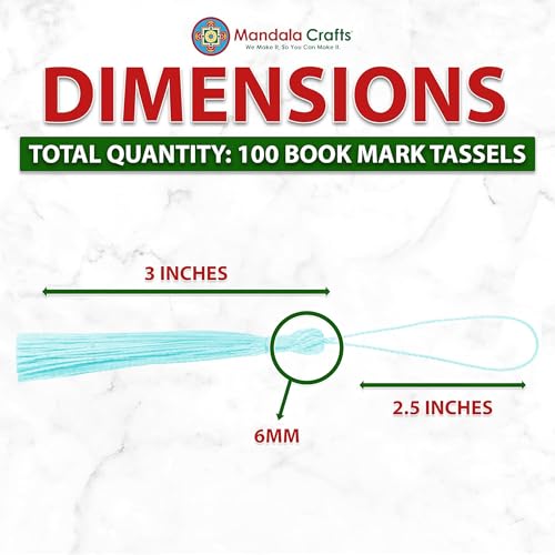 Image of Mandala Crafts 100 Small Aqua Silky Bookmark Tassels with Loops for Crafts | Machine Washable, Polyester Mini Craft Tassels for Jewelry Making, Graduation Decorations, Keychains, Gift Tags & Ornaments