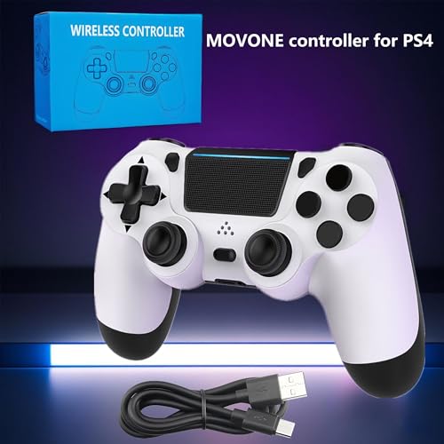 movone wireless controller for ps4dual vibration game joystickmotion sensingtouchpadspeaker35mm headphonecompatible with ps4slimpro consolepcwhiteblack