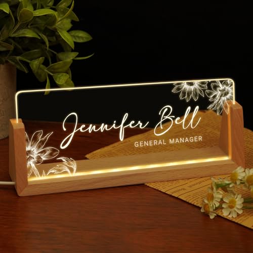 Image of Custom Name Plate for Desk, Personalized Light Up Acrylic Desk Name Plate, Personalized Office Gifts for Boss Coworkers Teacher, Employee Appreciation GIfts, Office Decor for Women Men