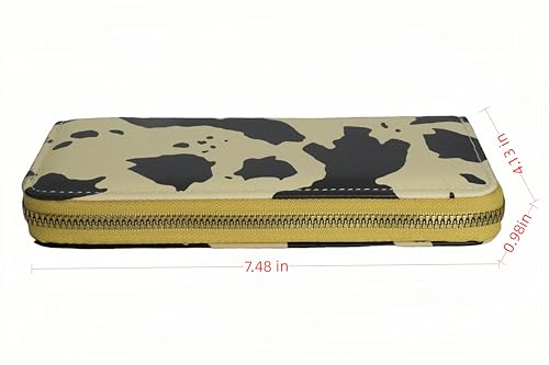 Ladies' ultra-thin long wallet, cow pattern, multi-layer organizer with zipper closure, 7.48 x 4.13 inches, khaki color3