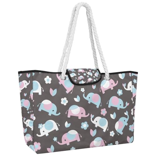 VAPOKF Bolso de mano grande para mujer, bolso de hombro con asa superior para viajes, trabajo, escuela, compras, lindo elefante bebé, multicolor, 14.5x20.8x5.5in/37x53x14cm