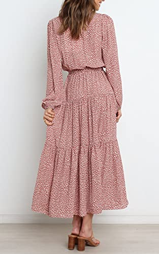 Prettygarden Women’s Long Sleeve V Neck Leopard Print Ruffle Maxi Dress Tie Waist Boho Chiffon Flowy Long Dress (Pink, Large) #TOP5