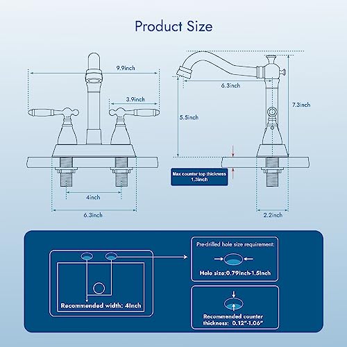 Cinwiny Matte Black 4 Inch Centerset Bathroom Sink Faucet 2 Handles Deck Mount Lavatory Faucet Vanity Faucet Mixer Tap With Pop Up Drain Assembly #TOP4