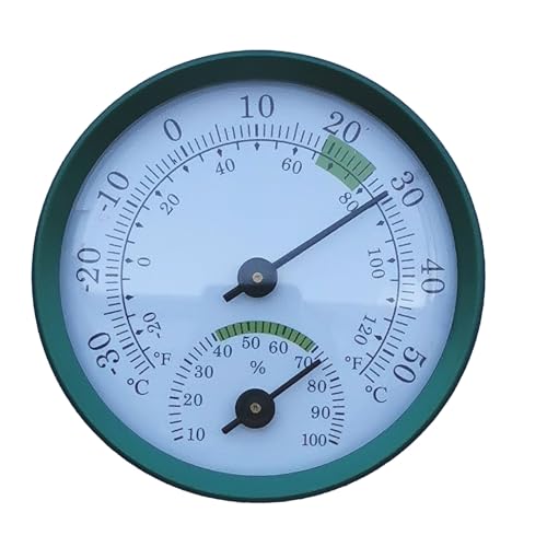YUELER Termohigrómetro de aluminio dorado de 57 mm, temperatura y humedad precisas para uso en interiores y exteriores