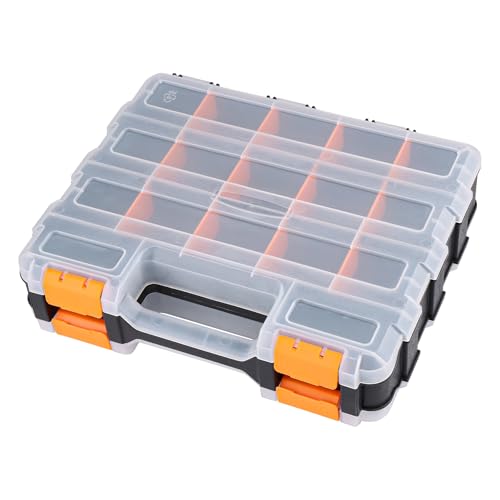 Gelewuld Caja de clasificación de tornillos de doble cara, 34 compartimentos, organizador de piezas pequeñas con separadores extraíbles, caja de tornillos, organizador de herramientas para tornillos