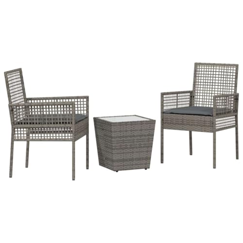 Makastle Ensemble Bistro de Jardin avec 2 Fauteuils 3 Pièces, Table d'Appoint avec Plateau en Verre Trempé pour Patio Terrasse, Gris et Gris Foncé 41.5 x...