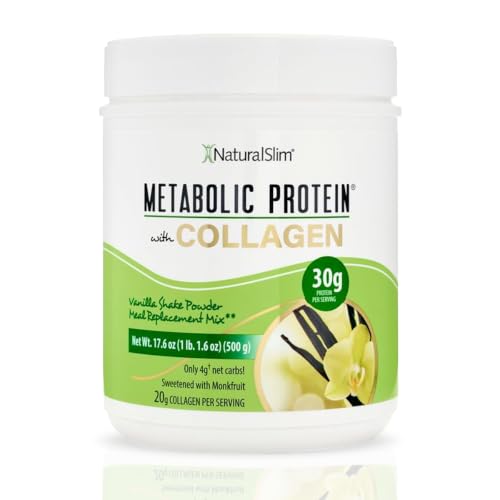NaturalSlim Metabolic Protein Powder with Collagen | Whey Protein & L-Glutamine | Supports Metabolism, Digestion, Skin & Muscle | Low Carb | 17.06 oz Vanilla