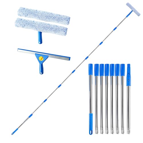 10Ft (3m) Window Cleaning Equipment with Long Handle, 35cm Window Squeegee and 37cm Scrubber Set with Long Poles, Professional Windows Washing Kit for Outdoor Home Commercial Use Car, RV