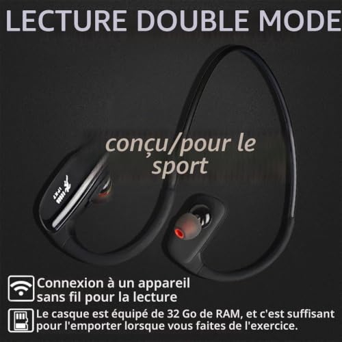 CYBORIS Casque sans Fil Écouteurs de Sport,Bluetooth 5.3 IPX7 Étanche,Lecteur MP3 32GB de Mémoire Intégrée, Écouteurs Hi-FI Stéréo Casque in-Ear Sport Running (Rouge) – vue 9
