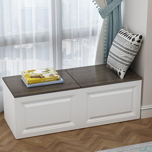 NOBBAT 玄関ベンチ 収納ベンチ 収納ボックス バルコニーキャビネット 130/140/150/160x40x40cm 大容量 多機能 フリップ出窓キャビネット 簡単組立 省スペース (ウォームホワイト+グレーオーク色, 120x40cm)