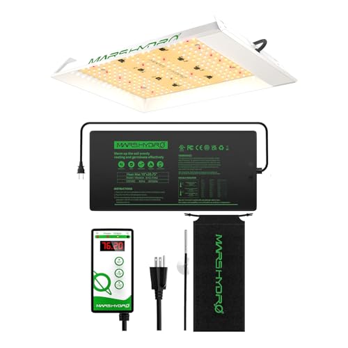 MARS HYDRO TS600 100W LED Grow Light with 10''x 20.75'' Seedling Heat Mat with Thermostat for Indoor Plants Hydroponic Seed Starting Vegetables