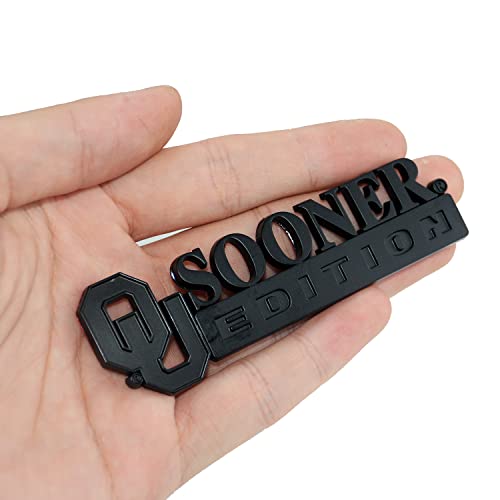 Image of 2Pc Sooner Edition Emblem Okla-Homa 3D Badge Sticker Decal with 3M Adhesive Replacement for Universal Car Window Door Computer (Matte Black)