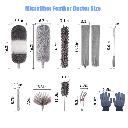 Panny 14Pcs Microfiber Duster With Extension Pole, Extendable Long Feather Duster For Cleaning, Ceiling Fan Duster With Washable And Bendable Head, Duster For Cobweb ,Ceilings . #TOP4