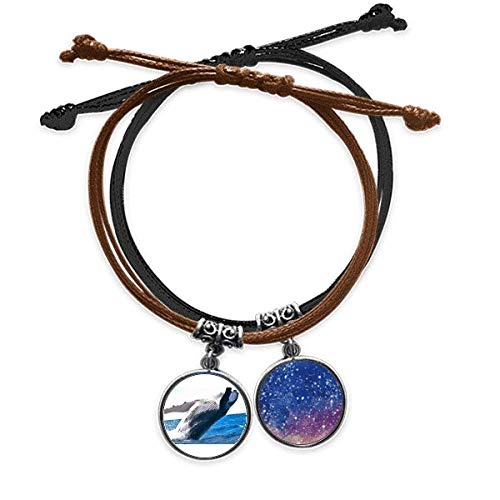 Pulsera de ballena azul ajustable de cuero y cuerda estilo océano animal marino