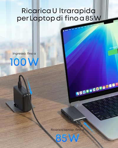 Nano Hub USB C Compatto 6 in 1, con Ricarica PD? 85 W, HDMI 4K a 60?Hz, USB C a 10 Gbps, USB A a 5 Gbps e Lettori Schede SD/TF, Compatibile con MacBook, Lenovo, HP ecc (Caricatore?Escluso) - Hub USB - Immagine 3