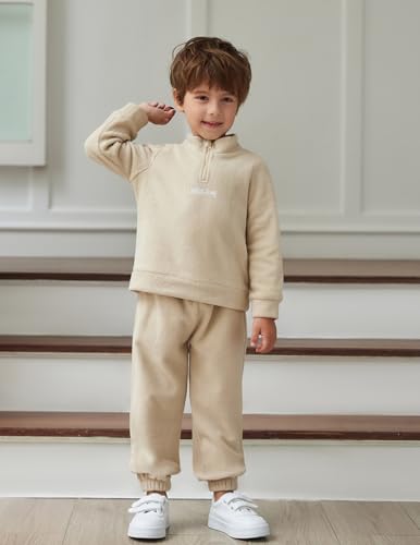 Image of Arshiner Toddler Boys Letter Embroidery Half Zip Sweatshirt & Pants Set Fuzzy Fleece Fall Winter Outfits 2~6 Years