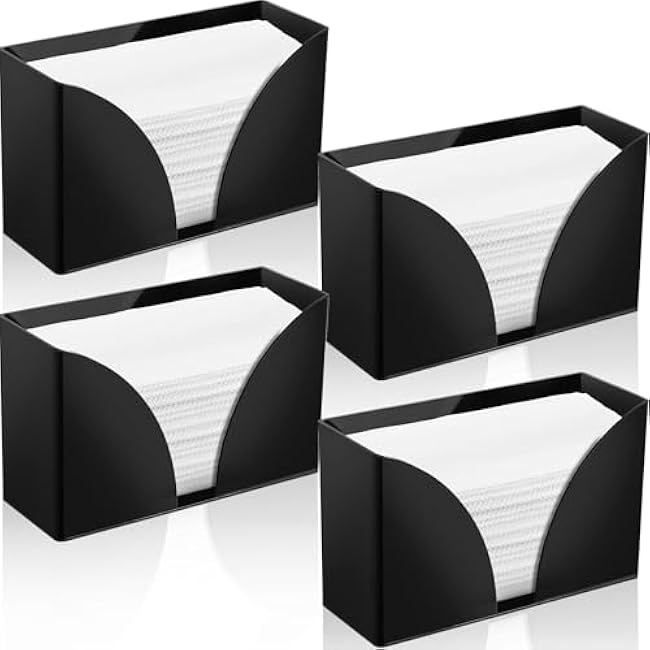 4 Pcs Paper Towel Dispenser Countertop Acrylic Napkin Holders Folded Paper Dispenser Disposable Hand Towel Tray Multifold Trifold Napkins Holders for Bathroom Toilet Kitchen (Black)